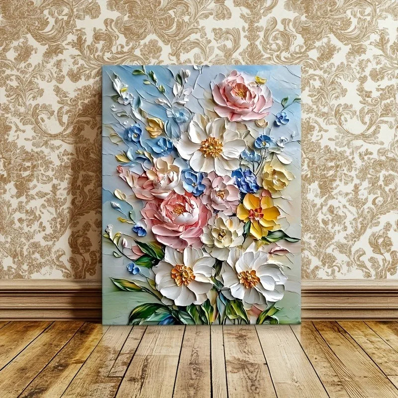 12x16 Framed Vibrant 3D Floral Canvas Art Wood Frame