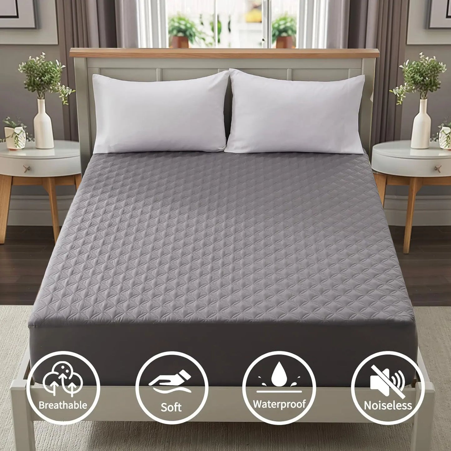 Waterproof Mattress Protector, Noiseless Mattress Pad with Deep Pocket, Soft Breathable Dirt-Proof Bed Mattress Cover Washable