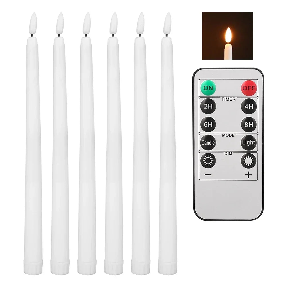Pack of 6/12 Flameless Ivory Taper Candles Flickering with Remote Battery Operated Christmas Home Wedding Table Decor