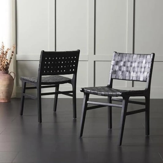 Home Collection Taika Black Woven Leather/Black Solid Wood Dining Chair Set of 2 (Fully Assembled)