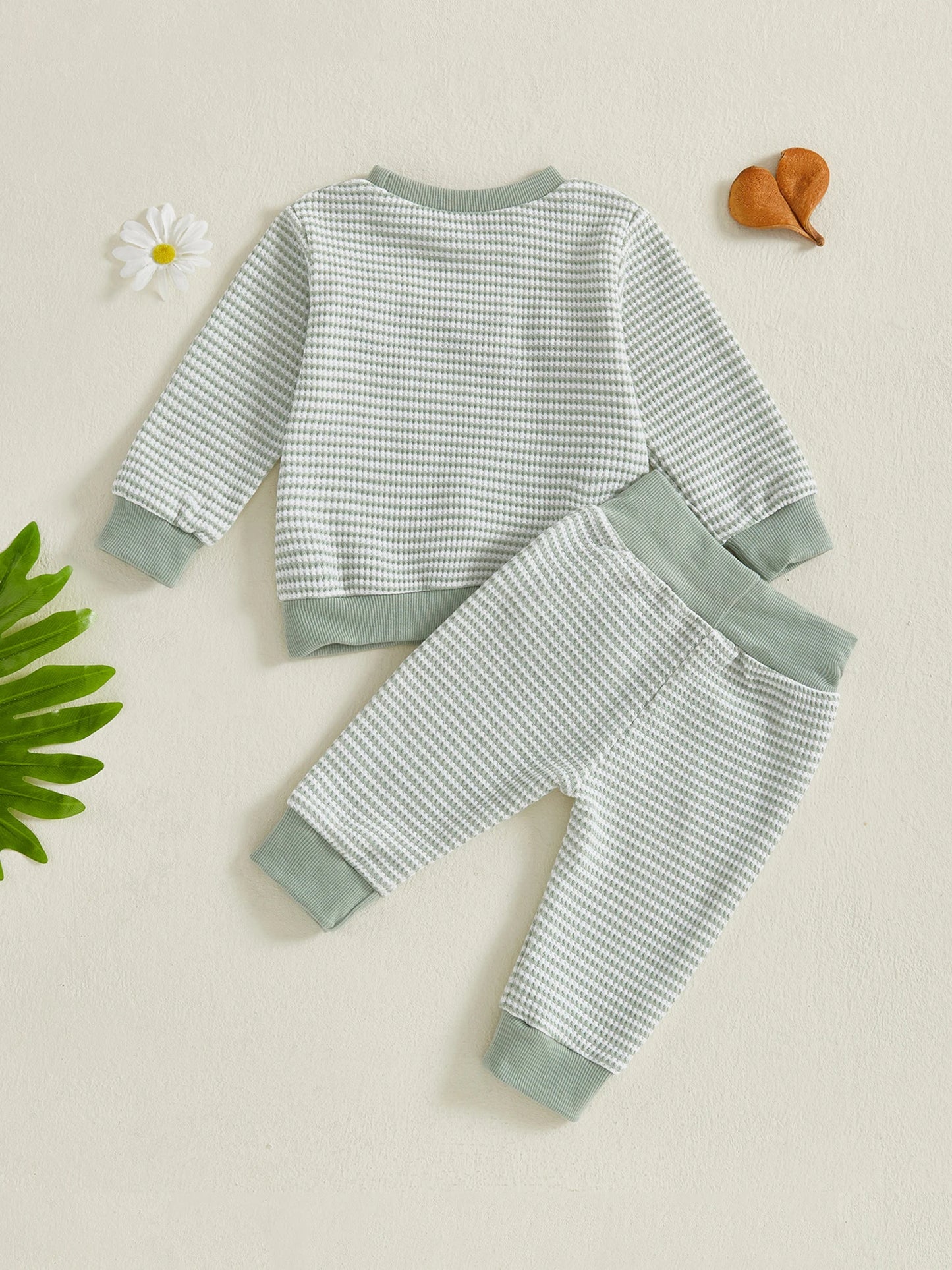 Kids Winter 2Pcs Outfits Long Sleeve Crew Neck Bear Embroidery Sweater Striped Jogger Pants Set for Boys