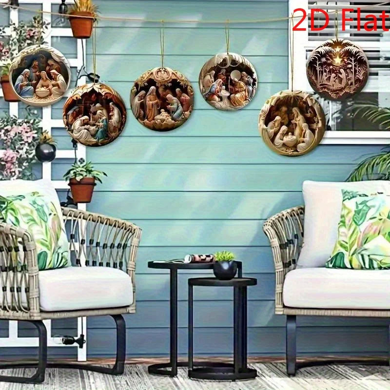 12 Pcs Nativity Wooden Ornaments - 2D Flat Bible Story Decor Set for Home & Christmas