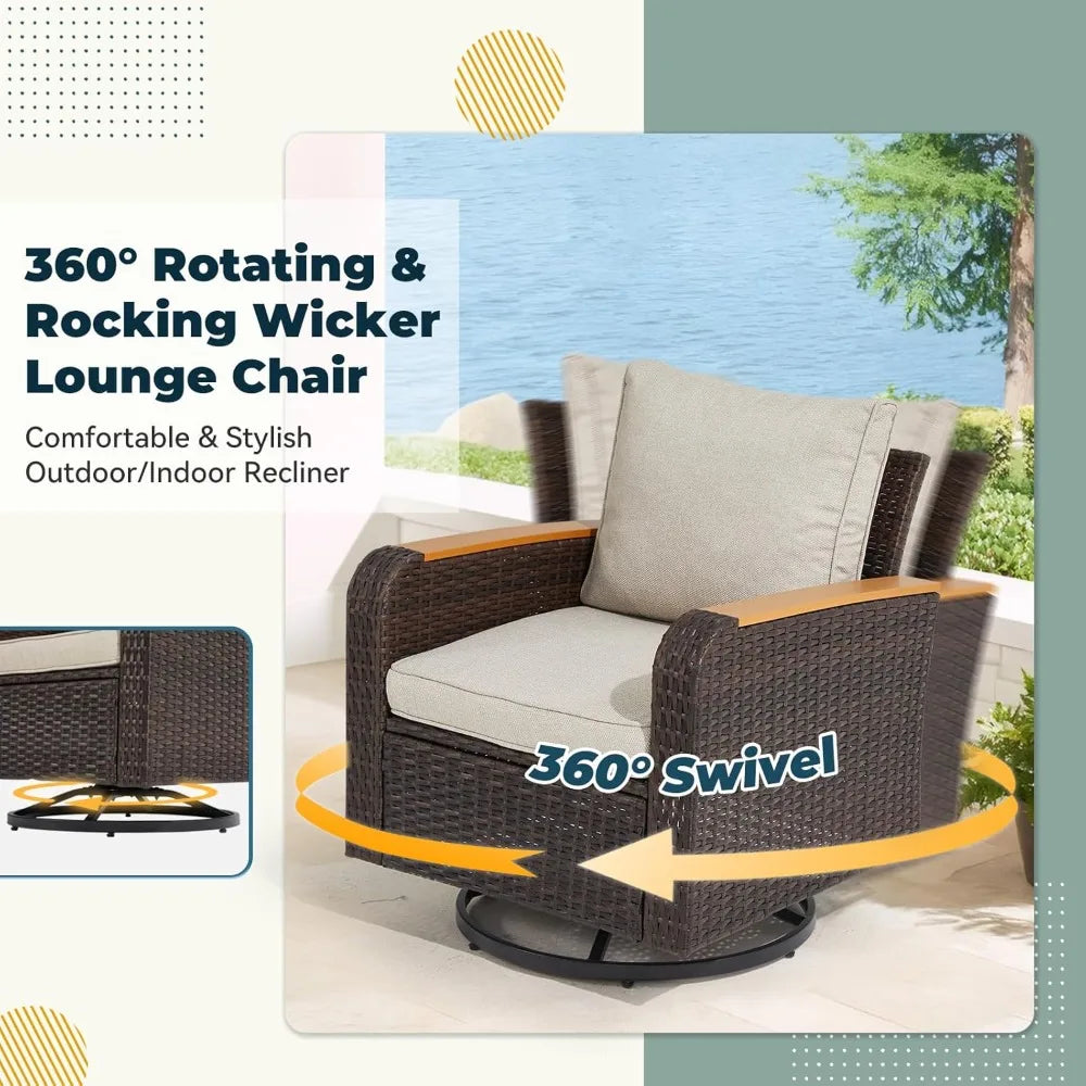 "6-Piece Wicker Patio Furniture Set, Outdoor Conversation Set with PE Rattan Sectional Sofa & Swivel Chairs – Ideal for Indoor