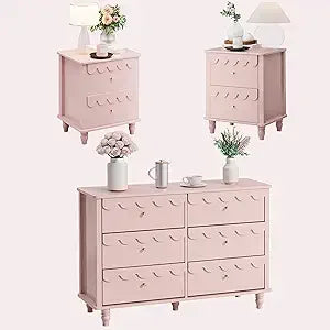 Scalloped 6 Drawer Dresser And Two Nightstands White Set