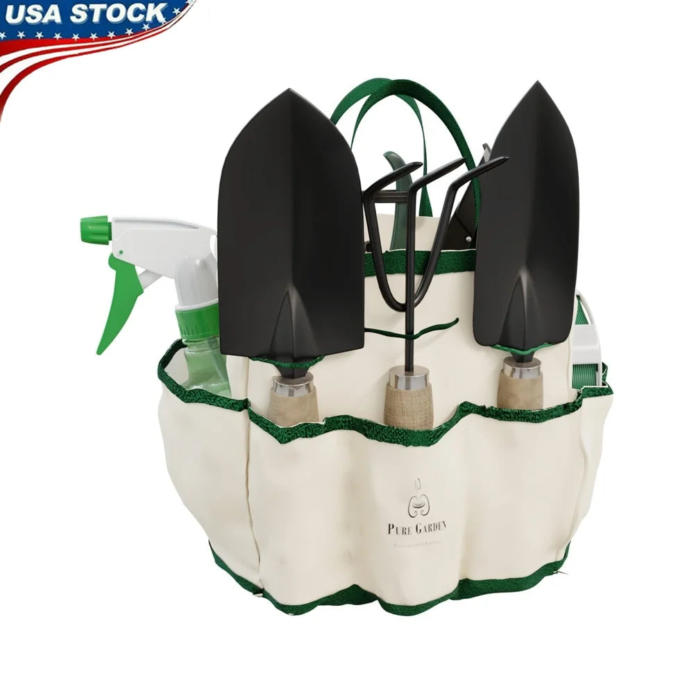 XMSJ 8 Piece Garden Tool Set With Canvas Tote Rake