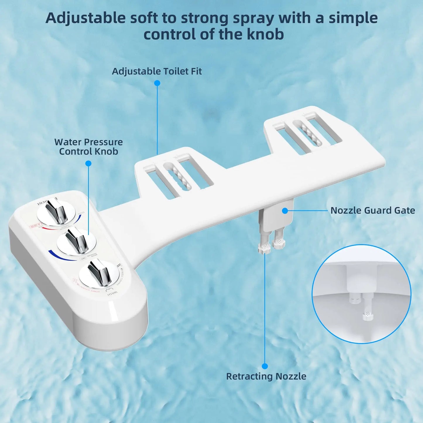Toilet Seat Bidet Self Cleaning Dual Nozzle Non Electric