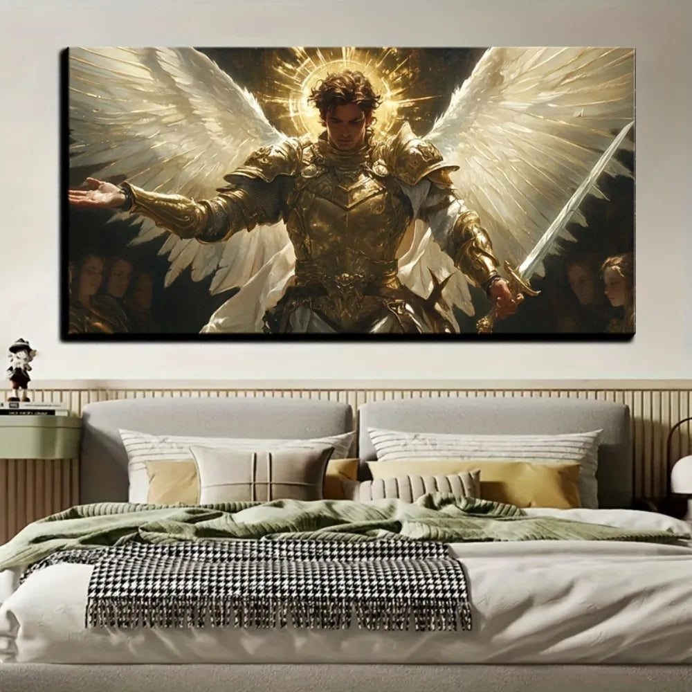 Archangel Canvas Painting Sword Design Wall Decor Frame