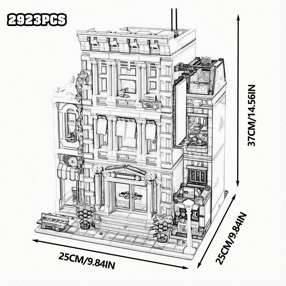 Creative Expert Brick Bank Cafe Corner Model MOC Street