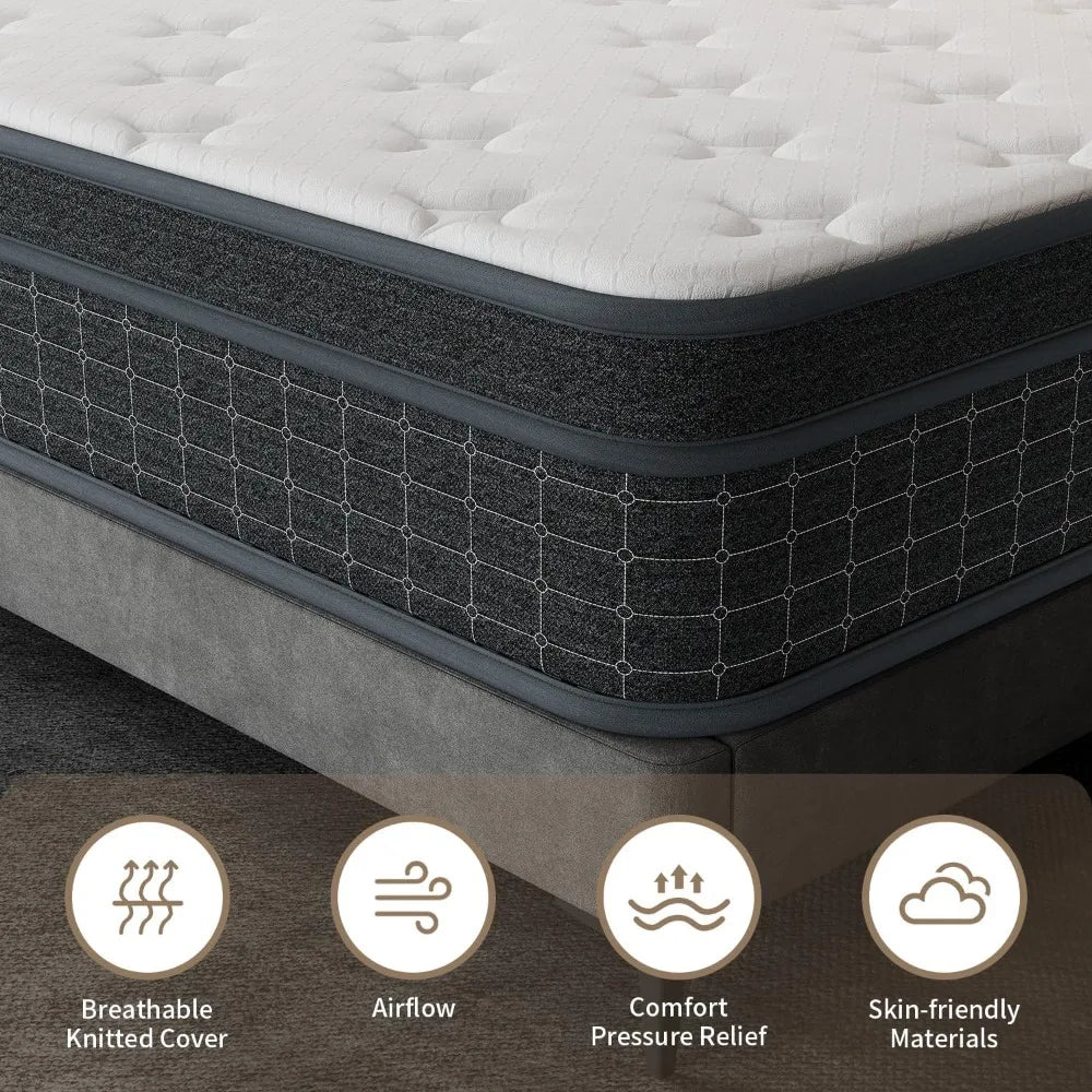 King Size Mattress, 12 Inch King Mattress in a Box, Individually Pocketed Springs, Pressure Relief, Motion Isolation, Provides