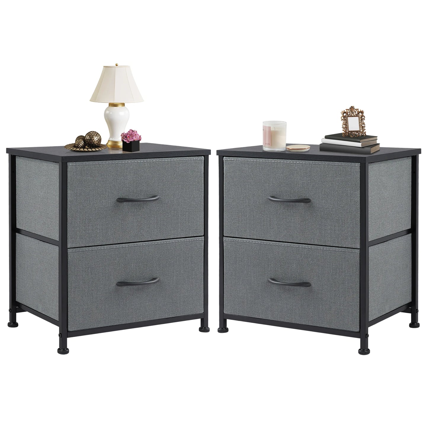 Modern Minimalist Nightstand with Two Fabric Drawers for Storage