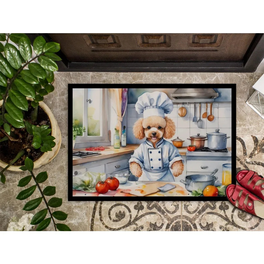 Poodle The Chef Doormat Front Door Mat Indoor Outdoor Rugs for Entryway Non Slip Washable Low Pile 24H X 36W