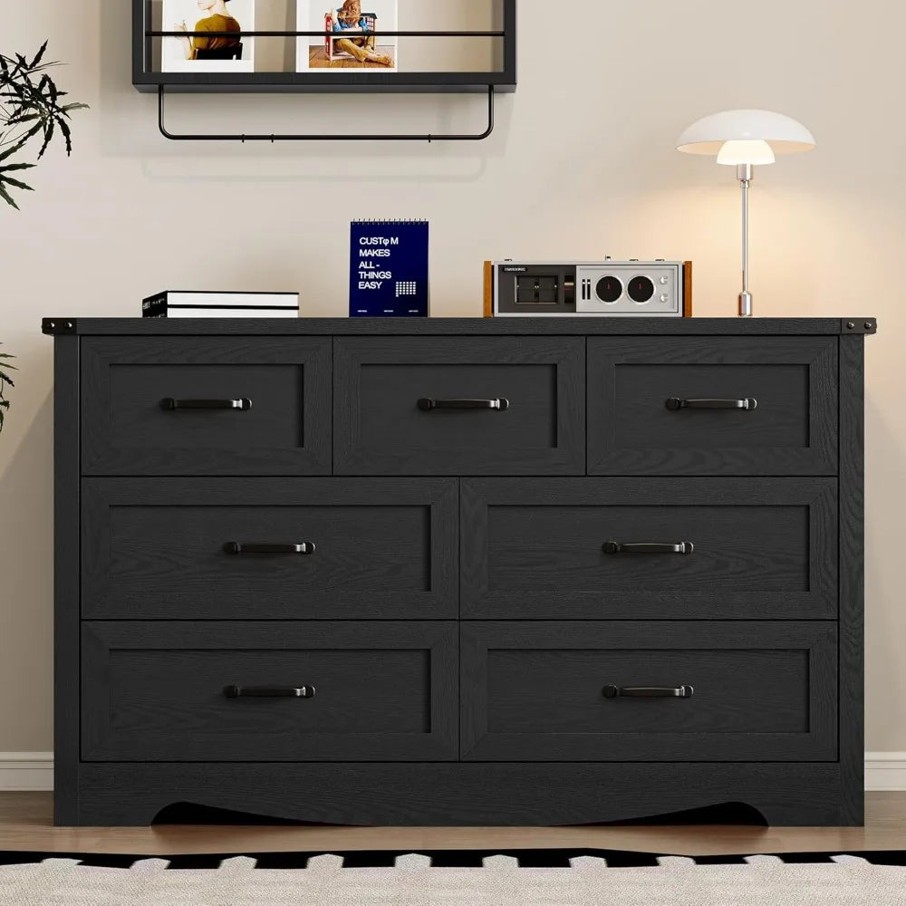7-Drawer Dresser for Bedroom, Modern Wooden Chest of Drawers with Metal Handles, Anti-Tipping Design, Sturdy and Stable Storage