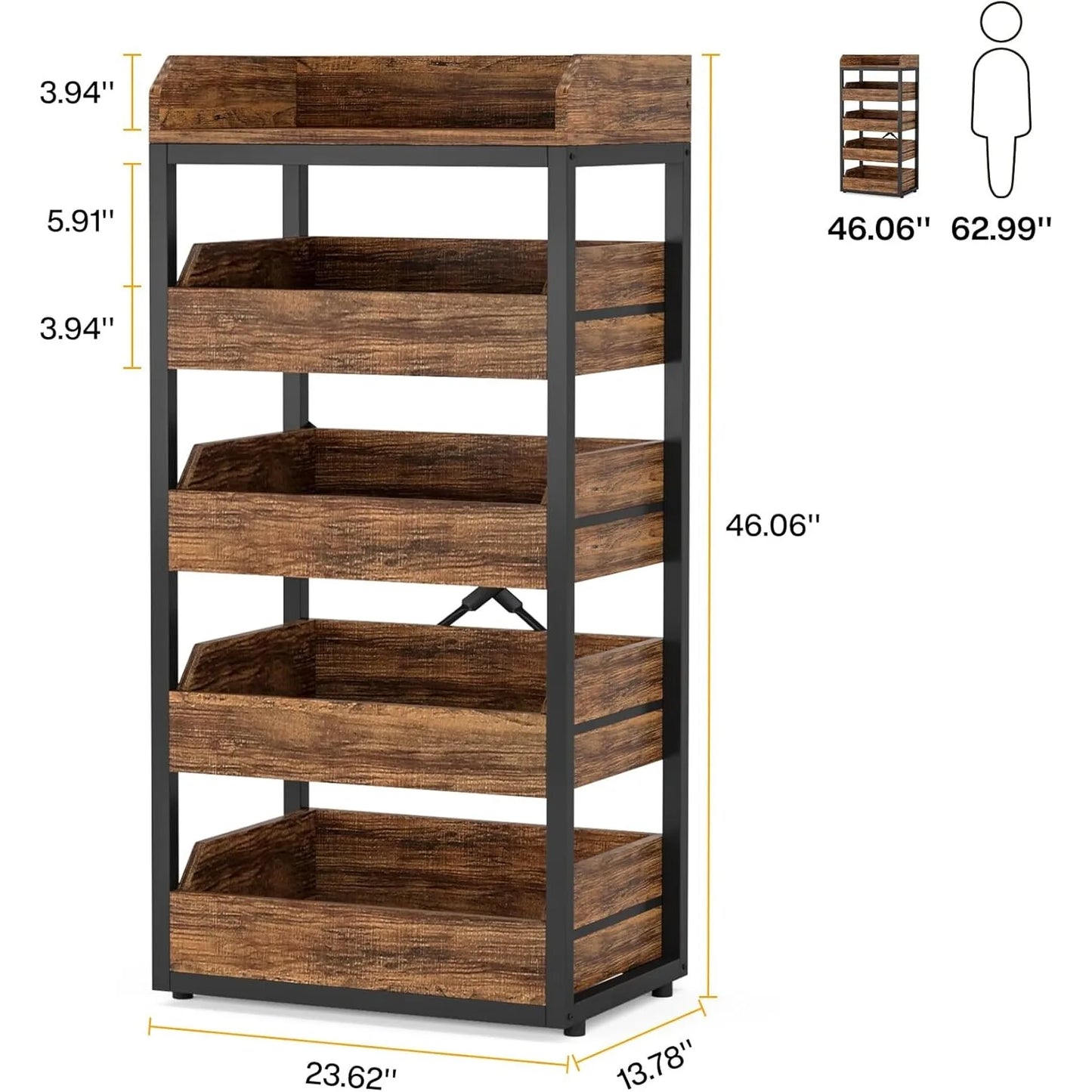 LITTLE TREE Wood Fruit and Vegetable Storage Rack, 5-Tier Pull-Out Snack Stand Fruit Basket Stand,for Kitchen, Living Room