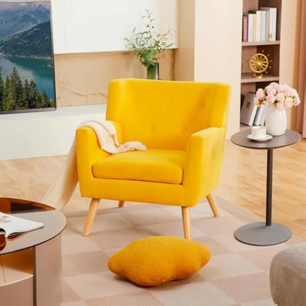Accent Chair, Mid-Century Modern Living Room Chairs, Button Tufted Upholstered Armchair Sofa Chairs with Cushion, Comfy