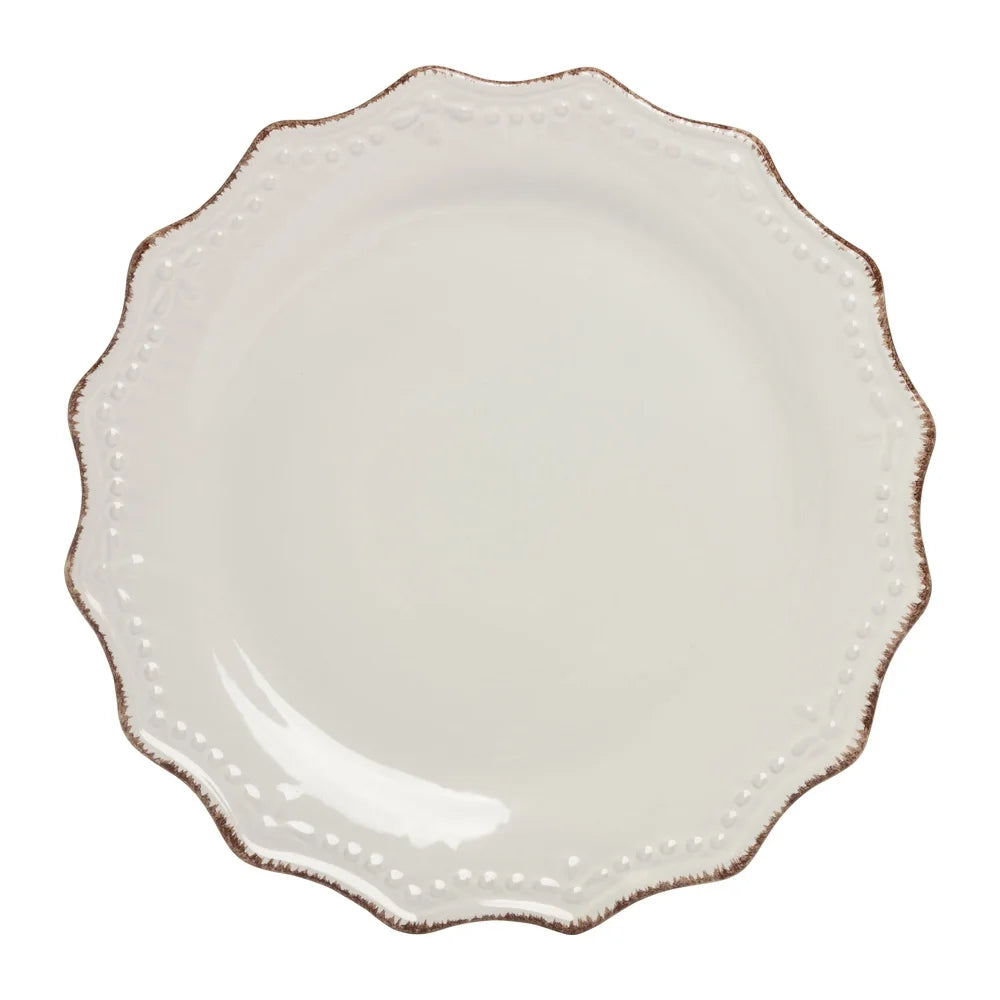 24 Piece Stoneware Dinnerware Set Microwave Safe Vintage Ceramic Beaded Edge Scalloped Rim Elegant Dining Tableware