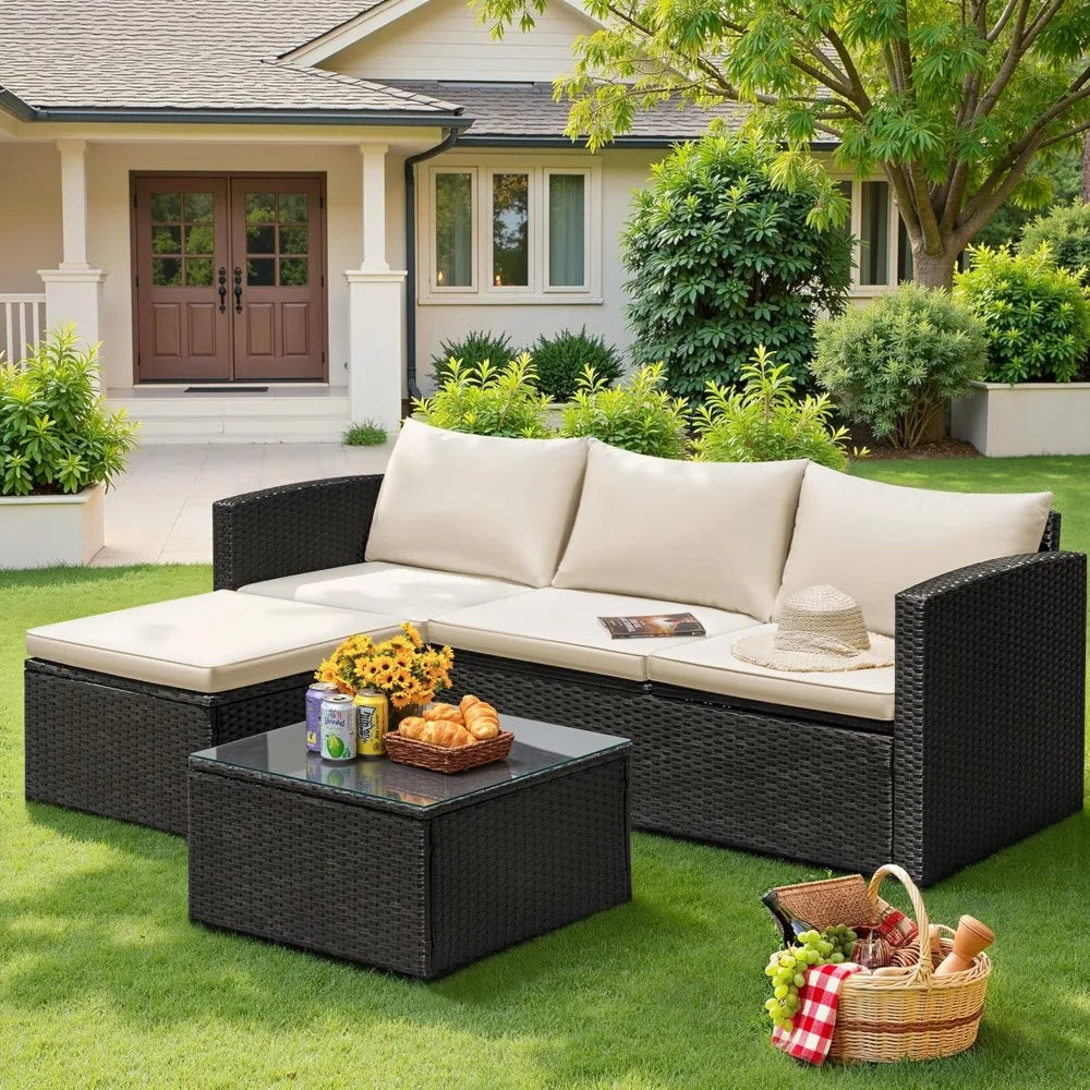 Devoko 4 Piece Patio Furniture Sets Sectional Adjustable Conversation Set All-Weather Outdoor PE Wicker Rattan Patio Sofa