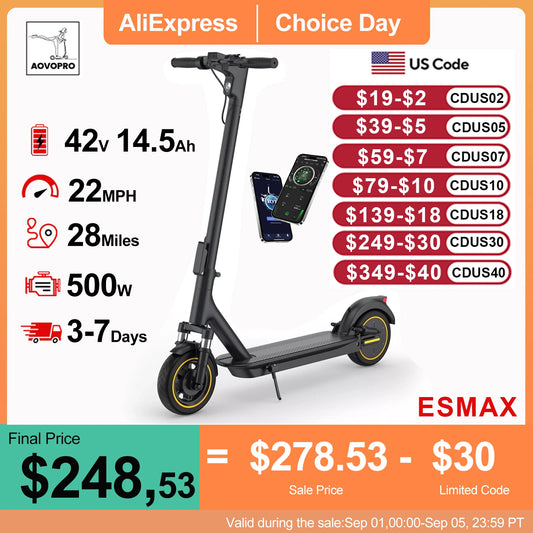 AOVOPRO ESMAX Electric Scooter 500W 35KmH Folding Foldable