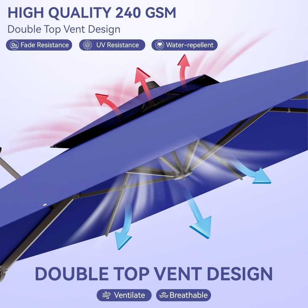 9x12 FT Patio Umbrella, Large Cantilever Rectangular Double Top Heavy Duty Offset Umbrellas with 360° Rotation, Outdoor shade fo