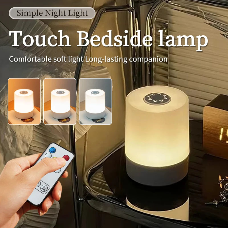 LED Touch Switch Night Lamp Remote Control Rechargeable Three Colors Dimmable Light Timing Bedside Sleeping Reading Table Lights