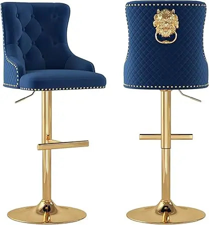 Bar Stools Set of 2, Golden Base Counter Height Stools with Footrest, Velvet Adjustable Swivel Kitchen Island Chair with Uphols