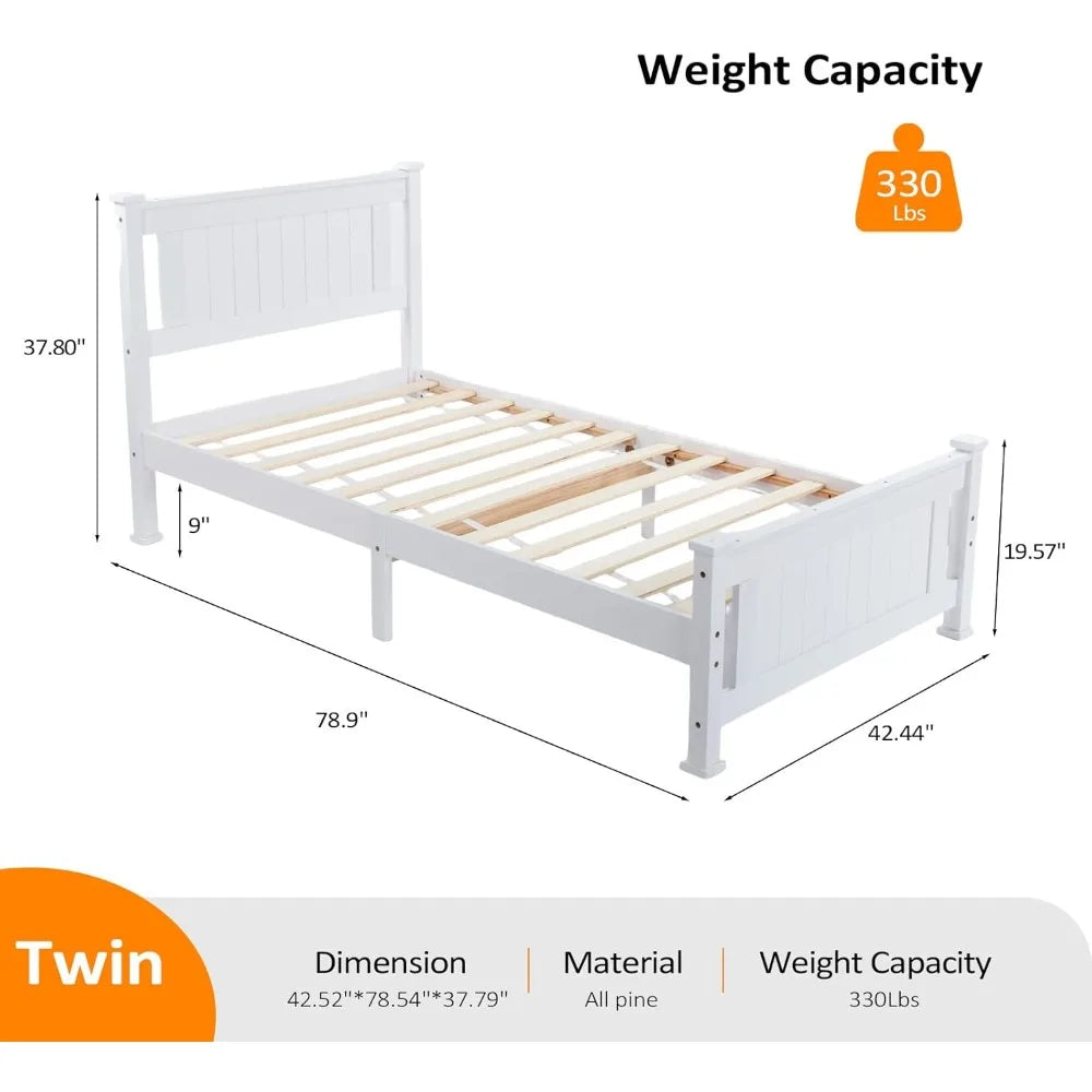 HUANZHUANG Solid Wood Platform Bed Frame With Headboard