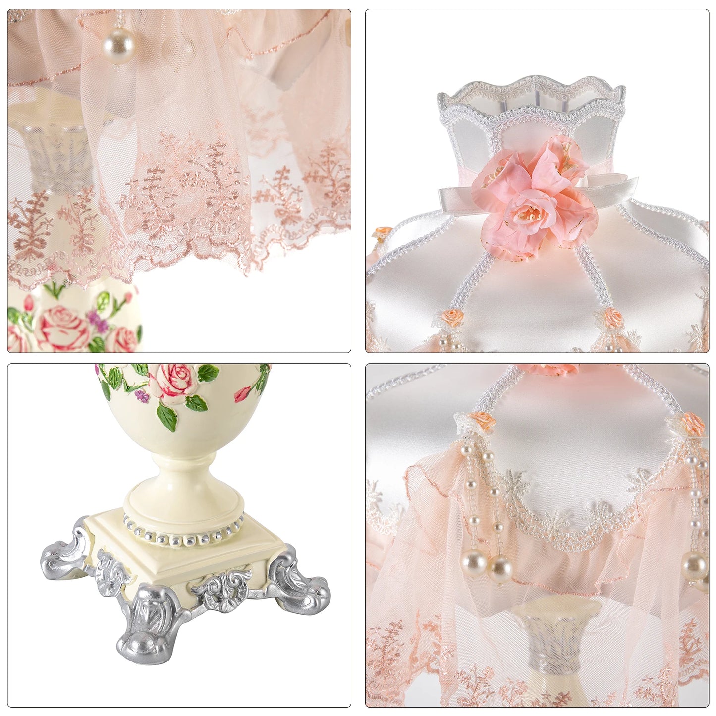 Princess Style Stained Table Lamp with 12.2-inch Wide Lampshade, Pink