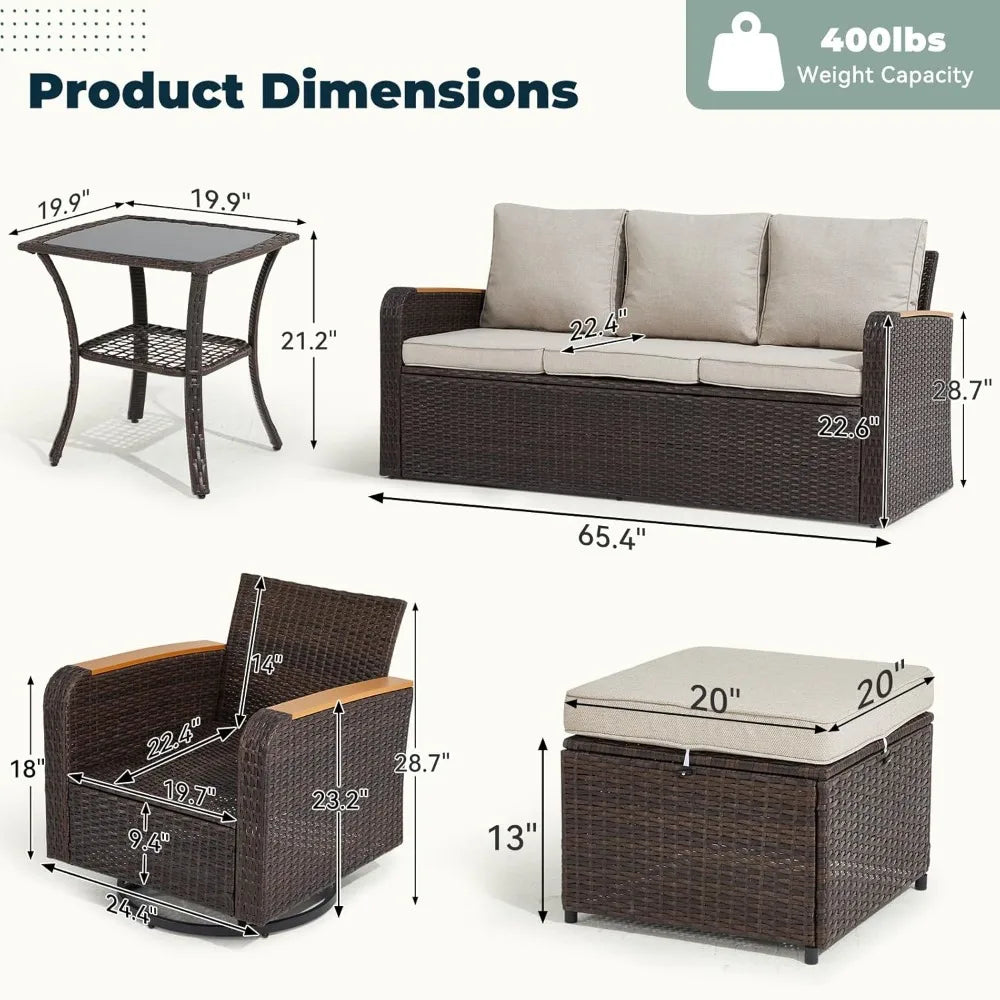 "6-Piece Wicker Patio Furniture Set, Outdoor Conversation Set with PE Rattan Sectional Sofa & Swivel Chairs – Ideal for Indoor