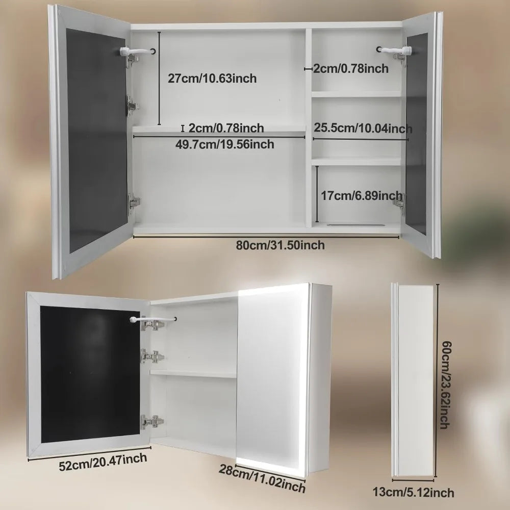 Fully Assembled LED lighted Bathroom Medicine Cabinet with Mirror, 24x32 Inch Bathroom Mirror with Storage, Recessed or Surface