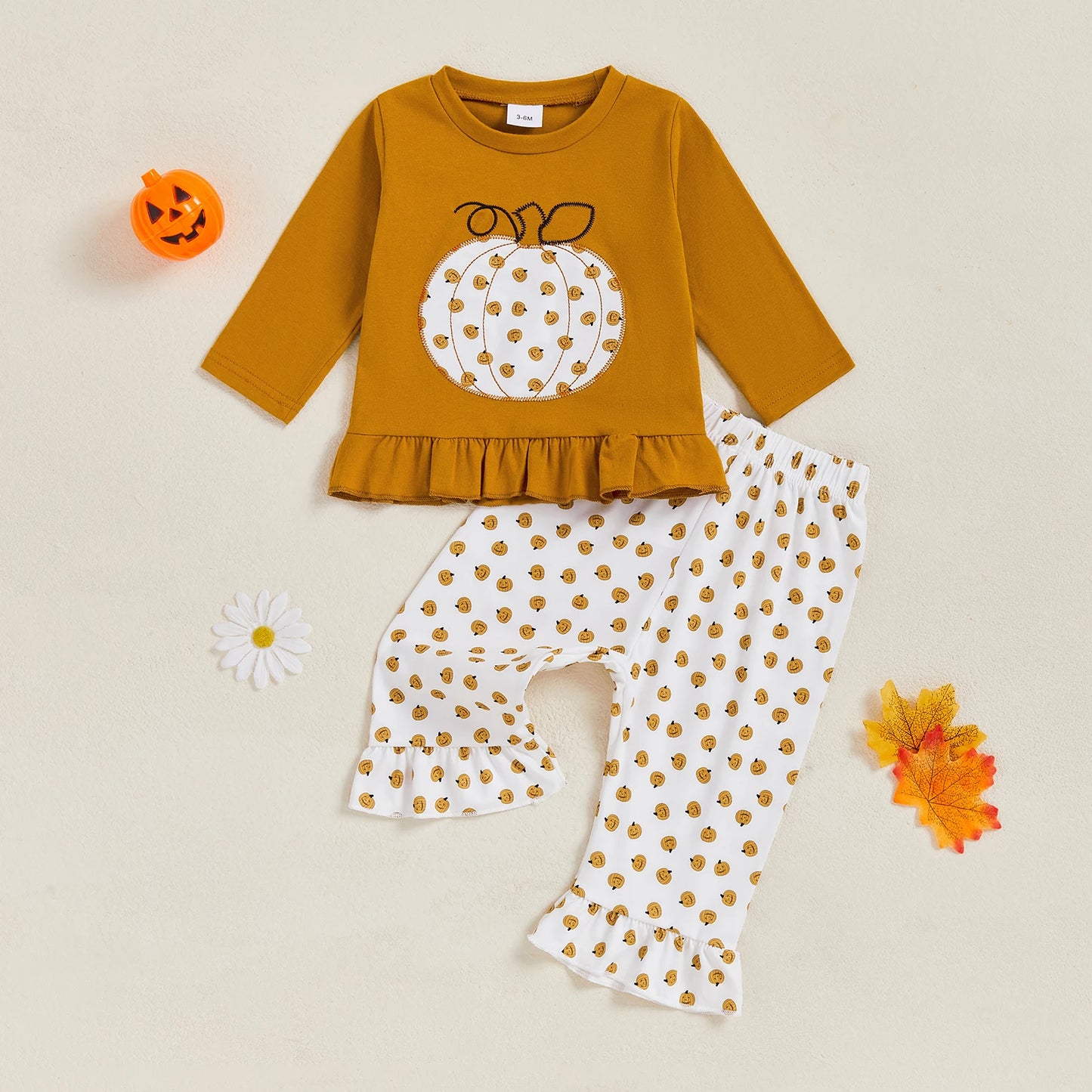 Adorable Baby Girls Halloween Costume Set with Ghost Print Top and Black Leggings Toddler 2 Piece Outfit for Trick-or-Treating