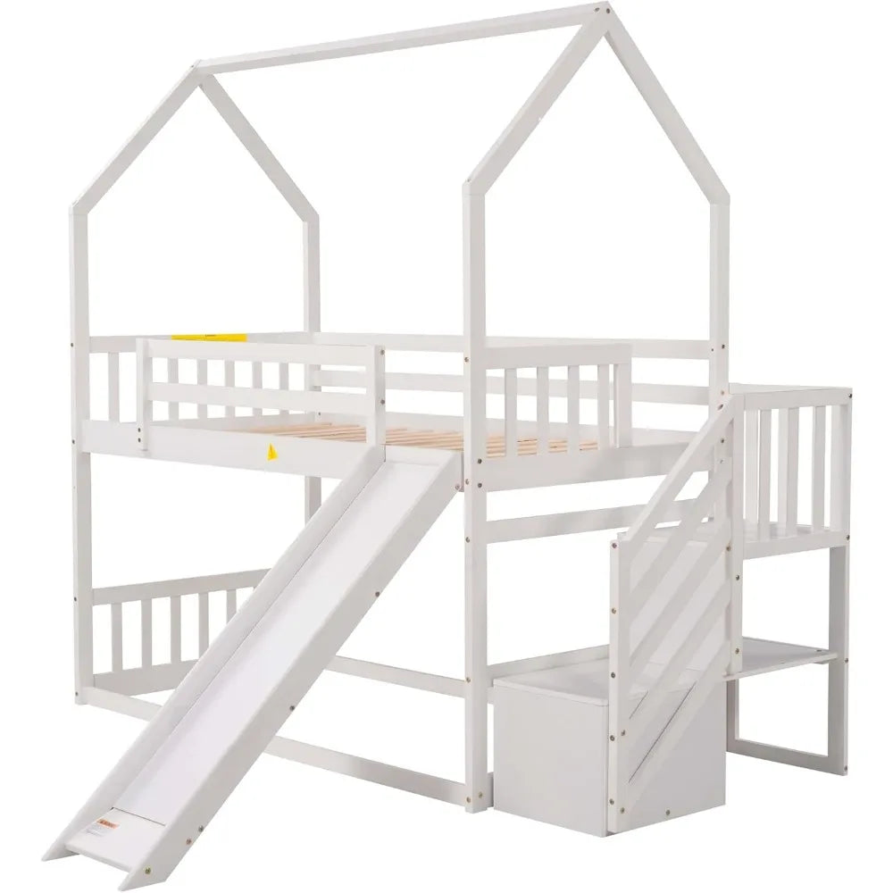 Harper And Bright Designs Twin Over Twin Bunk Bed With Slide