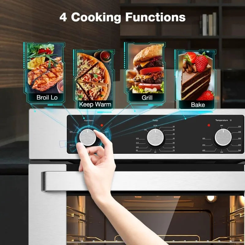 24" Single Wall Oven, ETL Certified, ThermoMate 2.79 Cu. Ft. Built-in Electric Oven with 5 Cooking Functions,Electric Wall Ovens