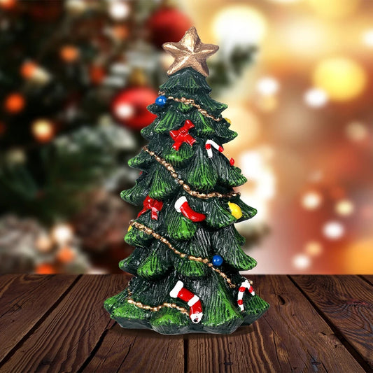 13cm Resin Christmas Tree Statue Ornaments, Mini Glittering Sequin Artificial Spruce Tree Christmas Ornaments Suitable for Bedro