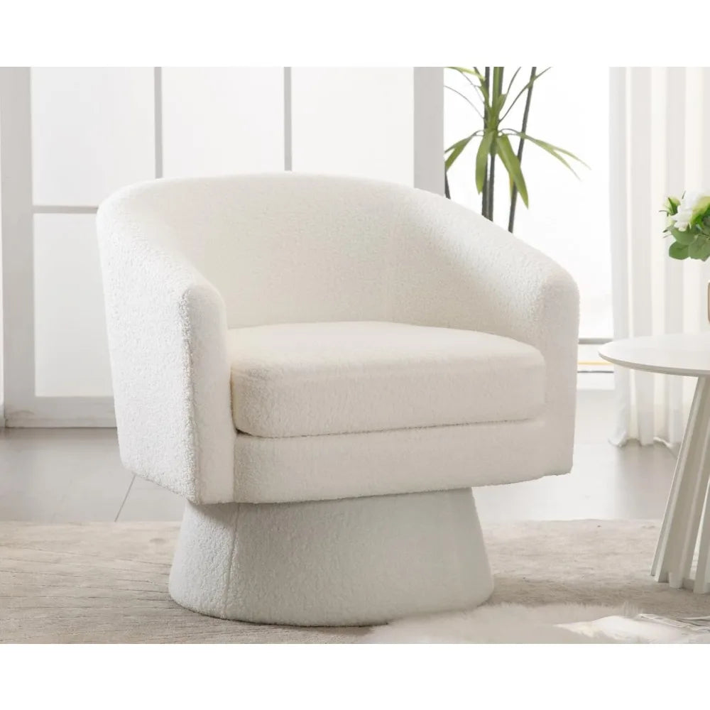 Boucle Swivel Accent Chair White Barrel Arm Chair Round Cozy Upholstered Modern Sherpa Fabric Single Sofa Chair for Living Room/