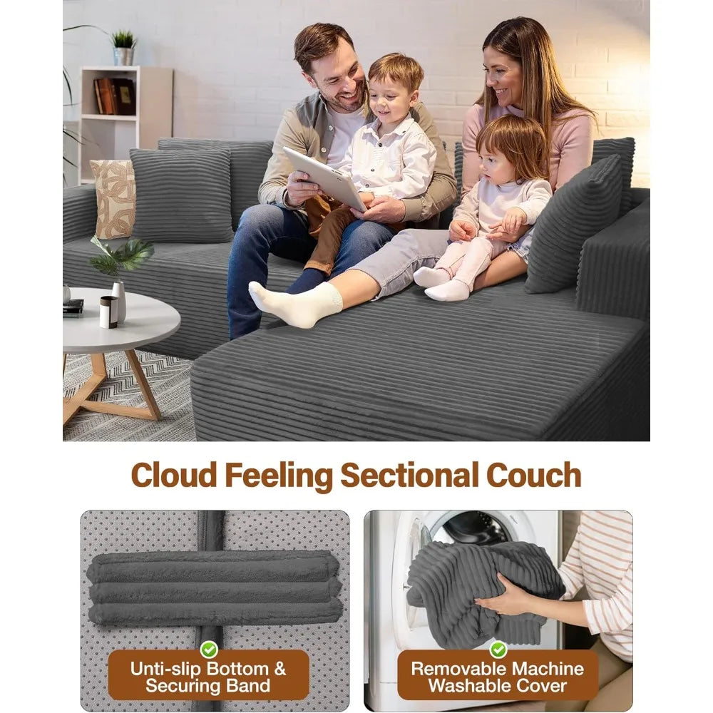 Couches for Living Room with Chaise: Cover Removable to Clean - Boneless Couch - 1200lbs Weight Capacity - Cloud Couch