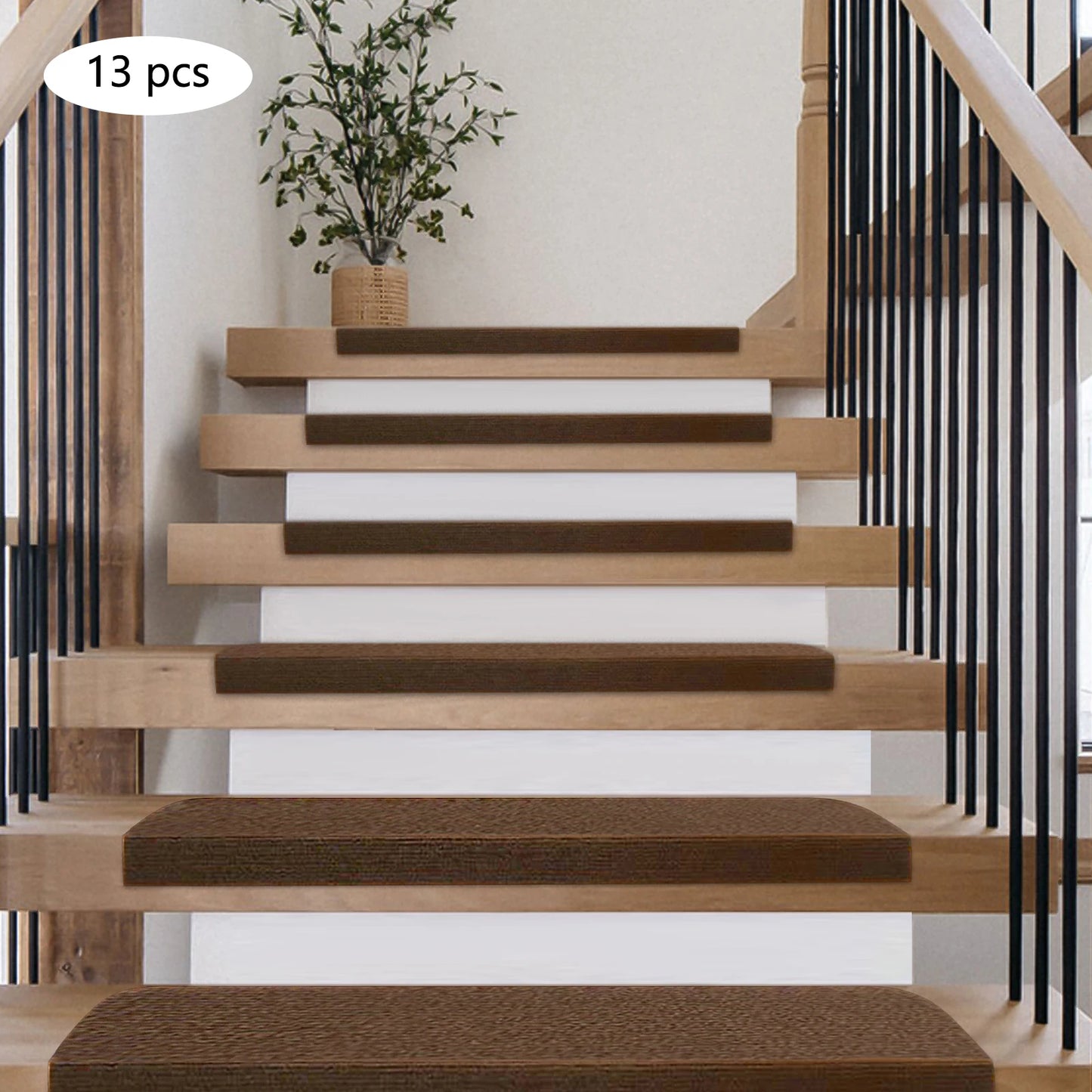 Indoor Skid-resistant Stair Treads Runners Step Pads Carpet Mats Rugs Set of 13 Brown 20*55cm