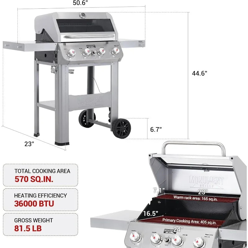 Monument Grills Four Burner Liquid Propane Grill Silver