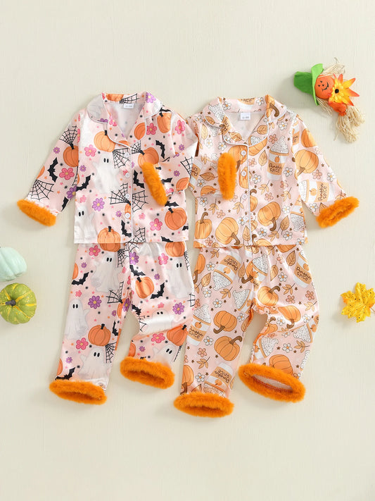 Children s Boys Halloween Pajamas Set Ghost Print T-shirts Tops Matching Pants 2 Piece Lounge Suit Sleepwear Costume