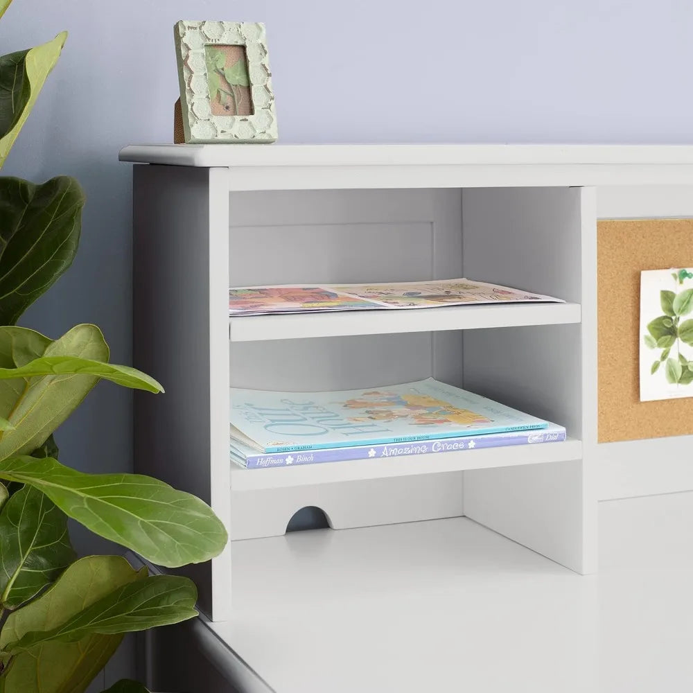 Kids Taiga Desk and Chair Set with Hutch - Gray: Wooden Study Desk with Storage Shelves, Corkboard, and Drawers | Kids Bedroom