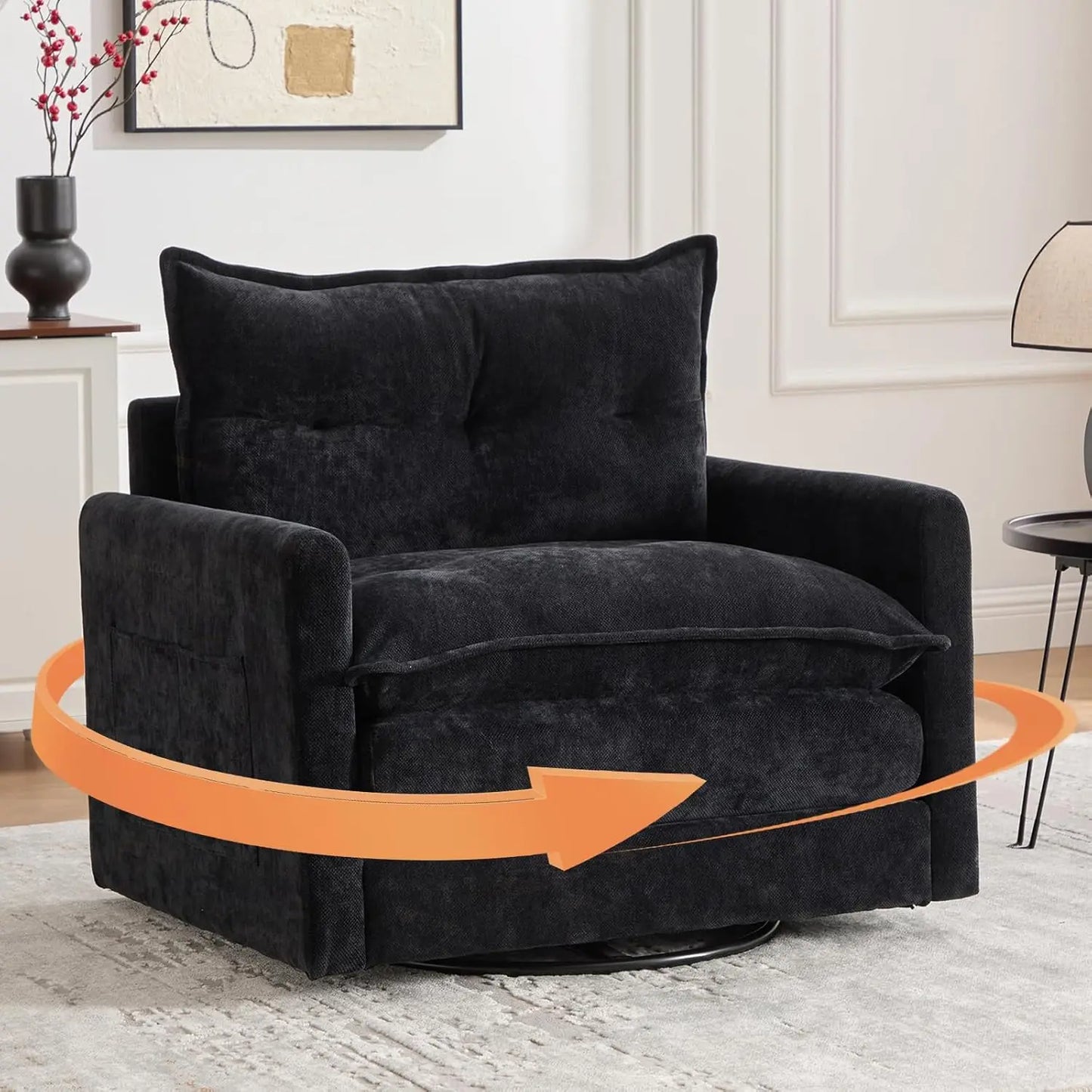 Oversized Swivel Chair, 36" Swivel Armchair Accent Chair for Living Room, Mid Century Modern Thick Padded Arm Chairs