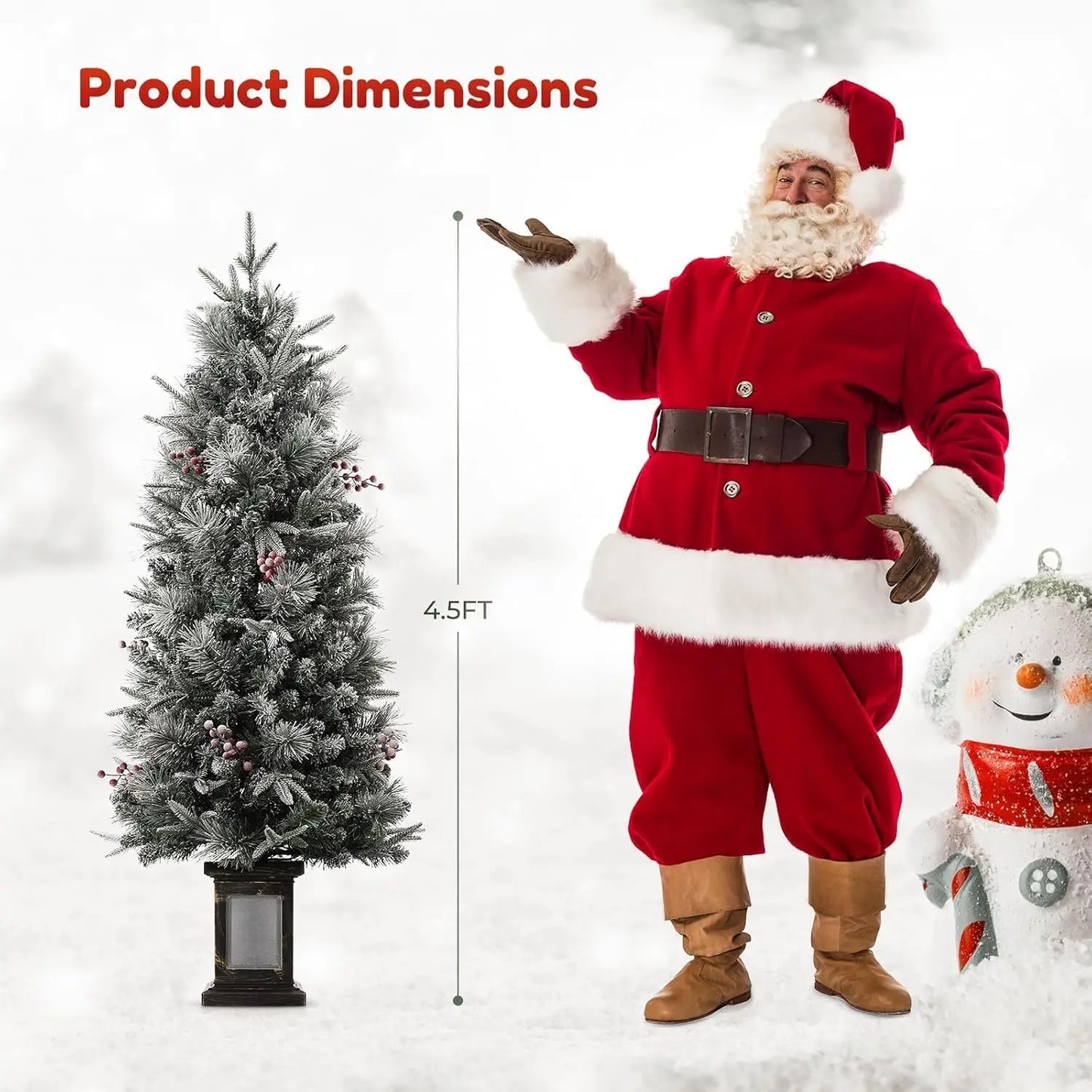 4.5ft Pre-Lit Artificial Christmas Tree, Small Flocked Potted Christmas Trees with 200 LED Lights, Xmas Tree for Tabletop