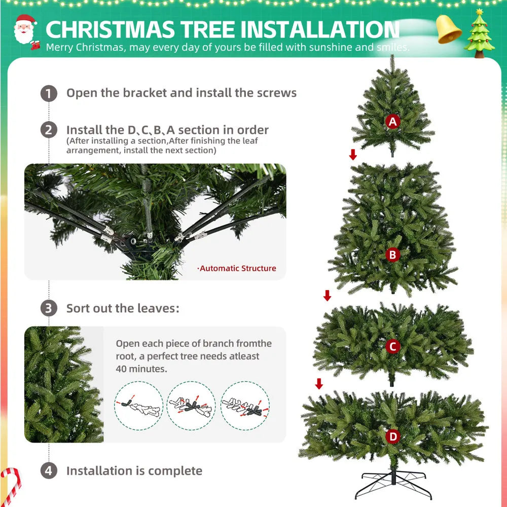 9Ft Artificial Tree, 2576 Mixed Tips, Unlit Hinged Spruce, Easy Assembly, Foldable Stand, Green.