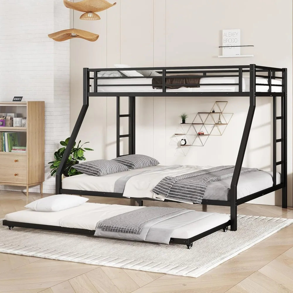 Harper And Bright Metal Bunk Bed With Trundle And Guardrail