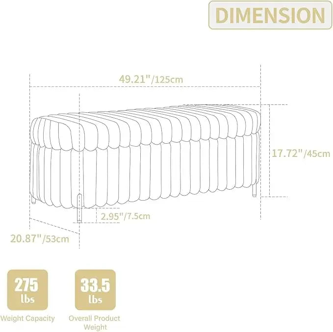 Huanzhuang Faux Rabbit Fur Storage Ottoman Bench Metal Legs