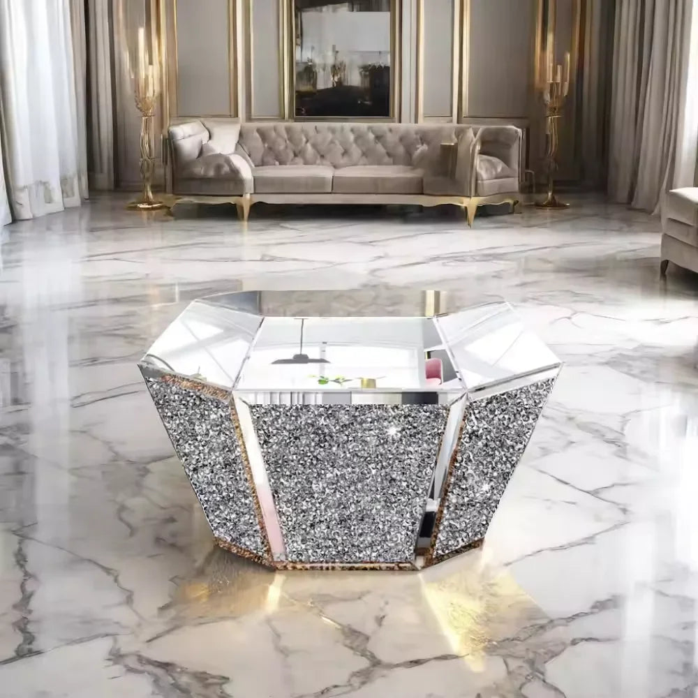 XMSJ Modern Glass Mirror Diamond Coffee Crystal End Table