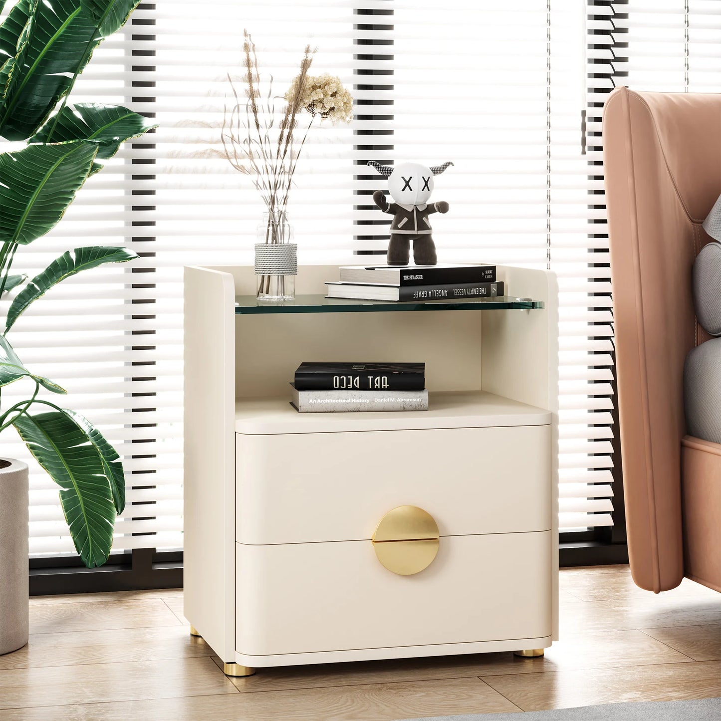 Tribesigns Nightstands, 2-Drawer Modern Night Stand with Open Storage Space, Wood Bed Side Table, Tempered Glasses End Table