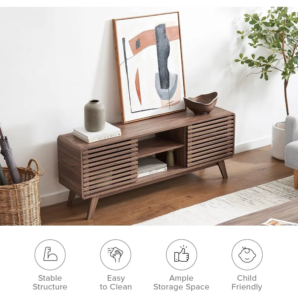 Mid Century Modern for 55/60/65 inch TV, Farmhouse TV Stand, Entertainment Center with Storage