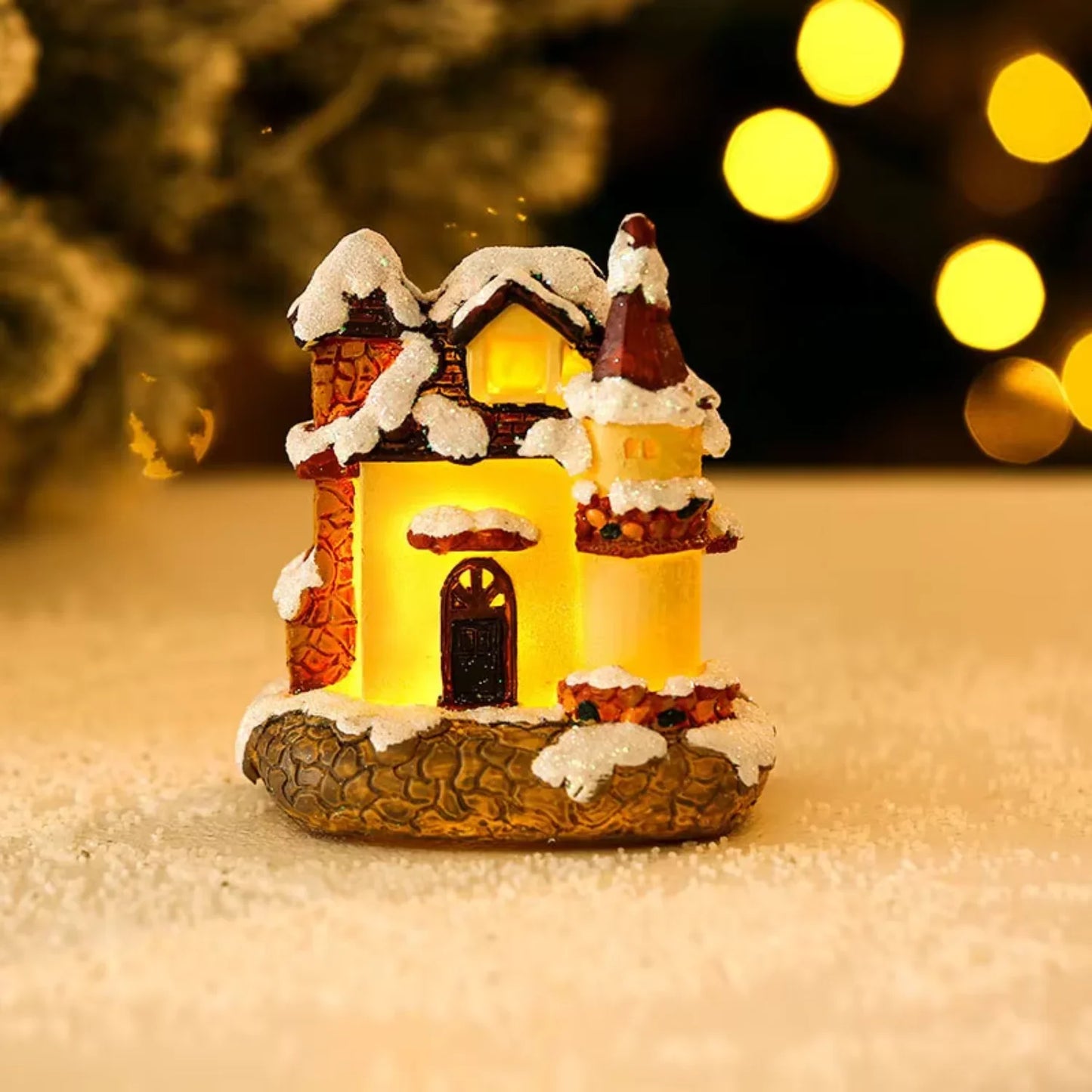 Christmas Human House Figurine Light Up Christmas Resin Mini Village Houses Desktop Table Decoration