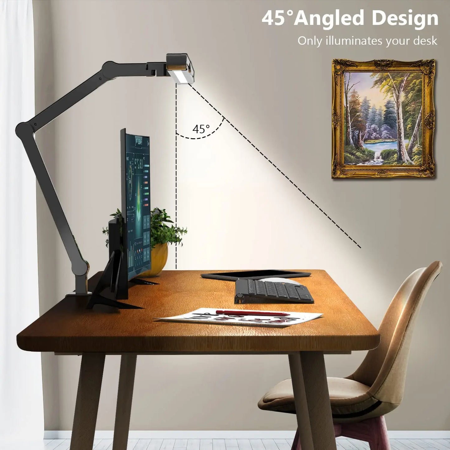 Three-head Desk Lamp With Memory Function, Five Color Temperatures, Five Brightness Levels, 45-degree Angle Design For Desk Use