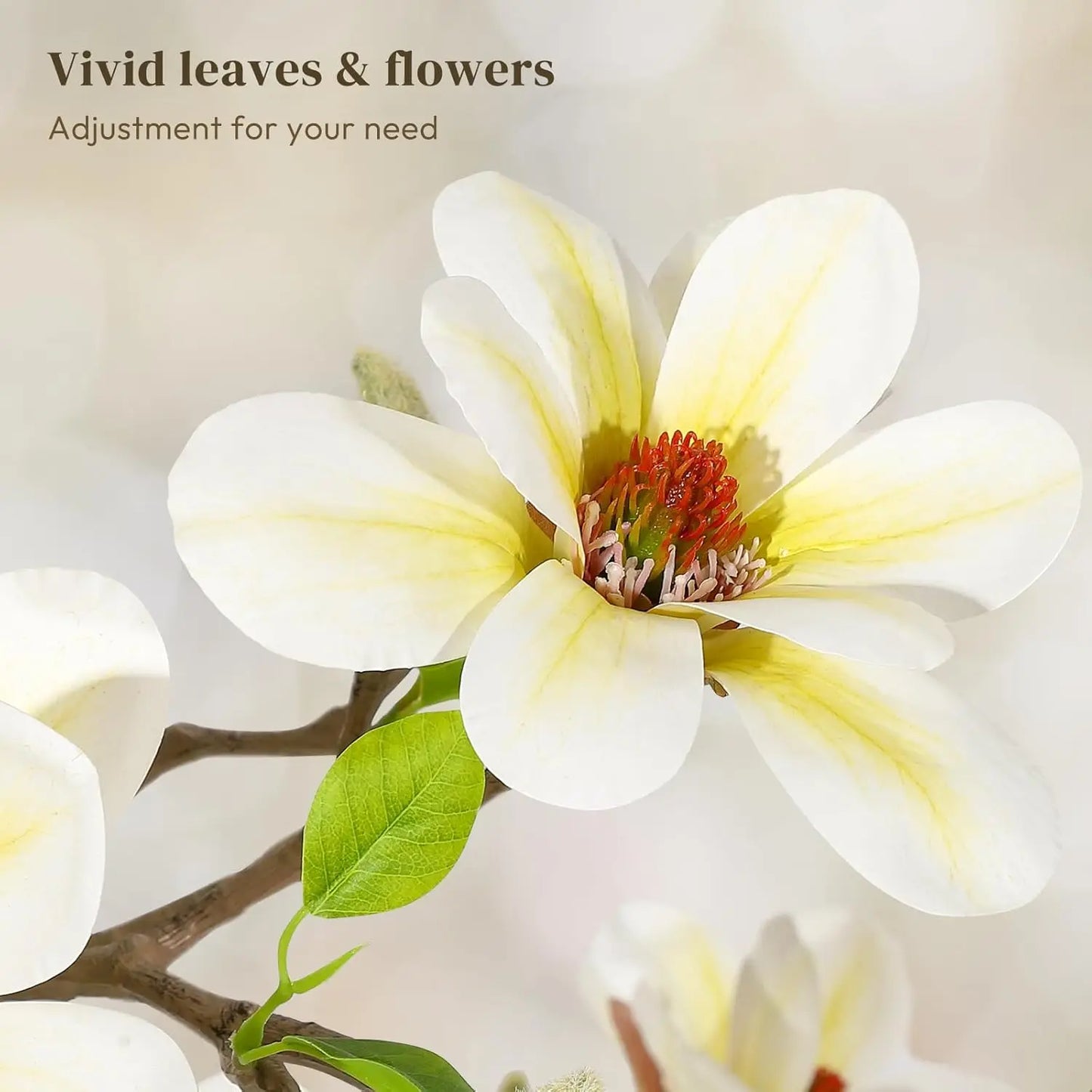 Artificial Magnolia Tree, Lifelike Flowers & Vibrant Leaves in White Pot - Perfect for Home, Office, Patio or Yard Decor