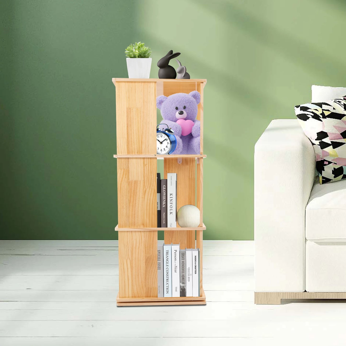 3-Tier Rotating Bookshelf 360° Revolving Bookcase Stackable Spinning Bookshelf Display Bookcase Square Swivel Corner Bookcase